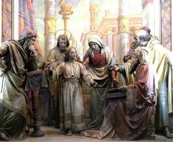 Nossa Senhora encontra o menino Jesus discutindo com os doutores no Templo